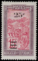 1922 French Madagascar Stamp - Overprint Surcharge 25/15c 1406 - £1.17 GBP