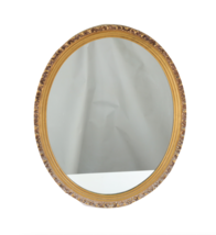 Antique Vintage Ornate Gold Gilded Baroque Framed Oval Hanging Wall Mirror - £214.26 GBP