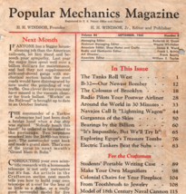 1945 Vintage September Table of Contents &amp; Crescent Tools Ad Popular Mec... - $19.95