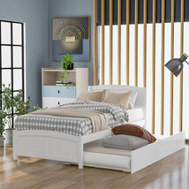 Twin Size Platform Bed With Trundle, White - £285.84 GBP
