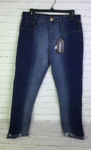 Pretty Little Thing Size 12 Khloe Panel Detail Cut Hem Skinny Jeans Blue... - £13.56 GBP