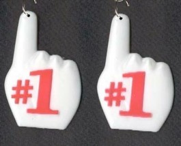 Funky #1 Big Finger Earrings Cheerleader Sports Fan Novelty Charm Jewelry-RED - £4.65 GBP