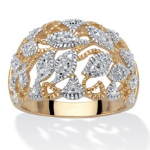 PalmBeach Jewelry Gold-Plated Round Genuine Diamond Openwork Dome Leaf Ring - £26.17 GBP