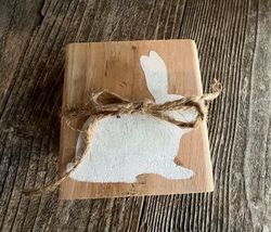 1 Pcs White Square Bunny Tiered Tray Rustic Wood With Mini Sign #MNHS - £7.80 GBP