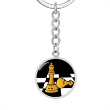 Chess Fan Queen&#39;s Gambit Keychain Stainless Steel or 18k Gold Circle Pendant - £30.22 GBP+