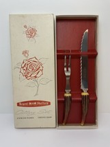 Vintage Carving Set Faux Stag Horn Handle-Fork, Knife Stainless Steel - $29.65