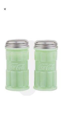 TableCraft Coca-Cola / Coke Jadeite Green Glass Salt & Pepper Shaker Set - £21.04 GBP