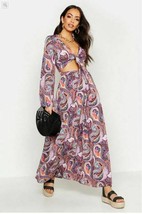 NEW Women&#39;s Multicolor Paisely Print Tie Front Maxi Dress Size 6 - £19.57 GBP