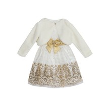 Toddler girl Rare Editions white &amp; gold glitter 2pc Christmas dress-size 2T - £18.74 GBP