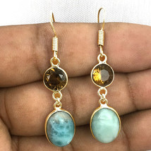 925 Sterling Silver Larimar &amp; Citrine Gold / Rose Gold Plated Earrings Gift - £20.17 GBP+