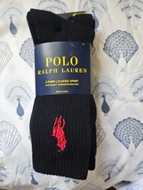 Polo Ralph Lauren 3-pair Classic cotton crew socks 3pk Black BIG Pony - $17.77