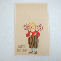 Antique 1910 Happy Birthday Postcard Child Holds Flower Bouquet Topiary Germany - £7.85 GBP
