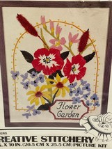 Vogart Crafts Creative Stitchery Kit Crewel Flowers 8x10 Floral Needlepoint VTG - $14.45