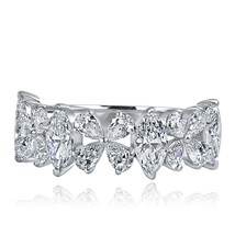 2.50Ct Lab Grown Diamond Pear &amp; Marquise Cut Floral Wedding Band 14k White Gold - £1,263.89 GBP