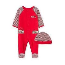 Little Me Baby Boys Red Christmas Train Footies and Hat Set Infant 3 months - £13.43 GBP