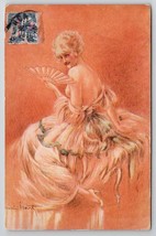 Artist Signed Louis Icart French Beauty Flirting L&#39;Eternel Feminin Postcard S26 - £39.40 GBP