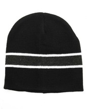 KB ETHOS Striped Black, White &amp; Gray Knit Winter Hat Beanie Toque - $12.34