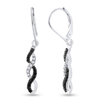 14kt White Gold Round Black Color Enhanced Diamond Twist Dangle Earrings 1/3 Ctw - £391.00 GBP