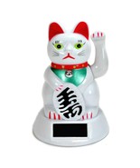 SOLAR POWER BECKONING CAT White Lucky Waving Kitty Maneki Neko Wealth Fo... - €6,01 EUR