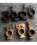 Hand Carved Kenya Wood Napkin Holders Set Rings African Safari Animals S... - €21,31 EUR