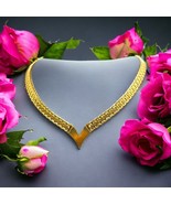Vintage Napier Gold Tone X Formed Chain Link V Style 1980&#39;s Eighties Nec... - $35.53 CAD