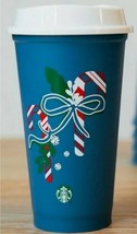STARBUCKS 2021 CHRISTMAS HOLIDAY BLUE CANDY CANE REUSABLE HOT CUP COLOR ... - $8.99