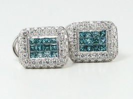 18k Gold Round Princess Diamond Earrings (blue(irradiated) White Vs Clarity) - £1,877.48 GBP