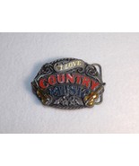 VINTAGE 1988 SISKIYOU BELT BUCKLE I LOVE COUNTRY MUSIC RED WHITE BLUE EN... - £4.60 GBP