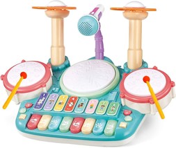 Kids Drum Set Electronic Piano Keyboard And Xylophone 3-In-1 Toddler Toy... - £35.94 GBP