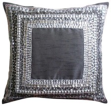 3D Metallic Sequins 16&quot;x16&quot; Art Silk Gray Pillows Cover, Treasure Trove - £32.38 GBP+