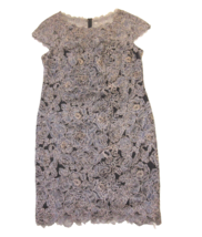 Nwt Tadashi Shoji Rose Embroidered Lace Sheath Silver Black Metallic Dress 14Q - £87.00 GBP