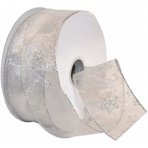 Snowflake Wired Sheer Glitter Ribbon, 2-1/2-Inch By 50-Yard Spool, White/Silver - £20.83 GBP