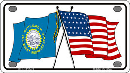 South Dakota Crossed US Flag Novelty Mini Metal License Plate Tag - £11.76 GBP
