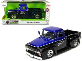 1956 Ford F-100 Pickup Truck Black and Blue Metallic with Ford Graphics "Just Tr - $1,714.85 MXN