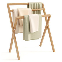 Freestanding Foldable Teak Wood Towel Rack with 3 Hanging Crossbars - Color: Nat - $203.76 CAD