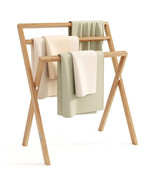 Freestanding Foldable Teak Wood Towel Rack with 3 Hanging Crossbars - Co... - $203.76 CAD