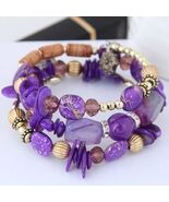Alloy Gravel Beaded Bracelet Purple with Gold Accents and Purple Beads - €7,58 EUR