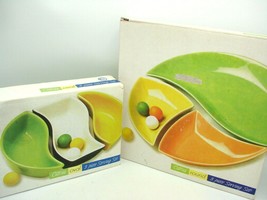 Citrus Oval 3 Piece Ceramic Serving Set Large Small Green White Yellow NIB TWO  - £23.87 GBP