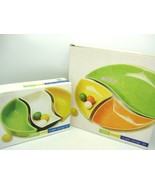 Citrus Oval 3 Piece Ceramic Serving Set Large Small Green White Yellow N... - £23.87 GBP