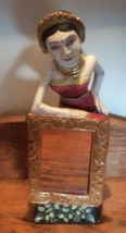 Indian Hindu Woman Wood Figure With Mirror Folk Art Balinese Egyptian - £59.14 GBP