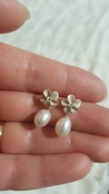 Pearl and Rhinestone Flower Sterling Silver  Earrings Very Pretty  ! - £22.94 GBP