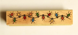 Wood Mount Craft Rubber Stamp String of Christmas Happy Holiday Lights Used - $4.99