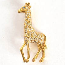 1999 Vintage P.S. Co. Rhinestone Giraffe Brooch Pin Gold Tone Blue Eye 2” - £17.60 GBP