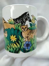 Safari Wildlife W/ Flowers Jungle Scene Painted Coffee Mug - £7.73 GBP