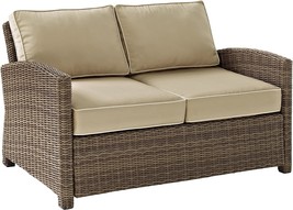 Crosley Furniture Bradenton Outdoor Wicker Loveseat With Cushions - Sand - £524.36 GBP