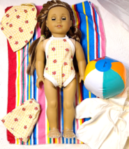 Fun 7-Pc Lot! Swimsuit Skirt Hat Cover Ball Towel Sandals ~ Clothes For 18&quot; Doll - £18.03 GBP