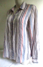 Jones &amp; Co. 100% Linen Striped Roll-Tab Sleeve Blouse Shirt Womens Size ... - $23.74
