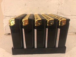 Black With Gold Cap Electronic Disposable Lighters Adjustable Flame (50)... - $5.94