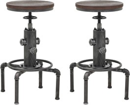 Topower Industrial Barstool,13&quot; Solid Wood, Adjustable Height, Silver - £163.03 GBP
