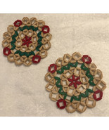NWOT? Retro Boho Vintage 2 Trivets Hot Pads Wood Beads Mulitcolor Flower... - $33.42 CAD